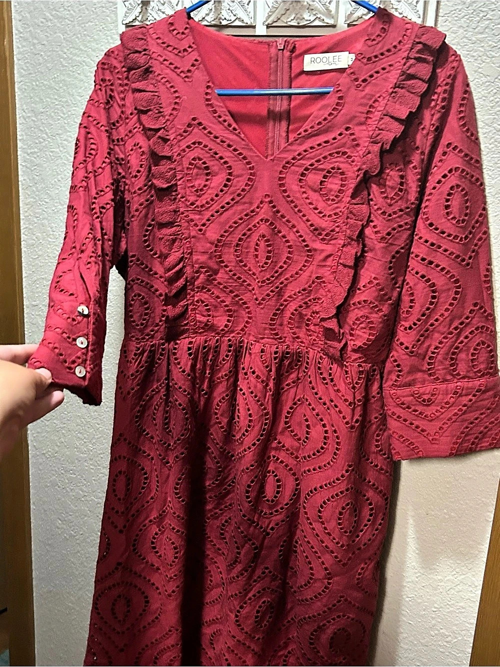 Roolee Roolee Mom Red Eyelet Ruffle Dress, Red, Medium - Picture 7 of 12
